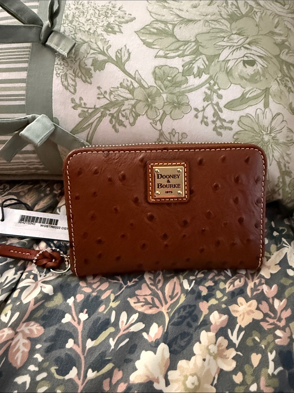 Dooney & Bourke Chestnut Ostrich-Embossed Zip Wallet